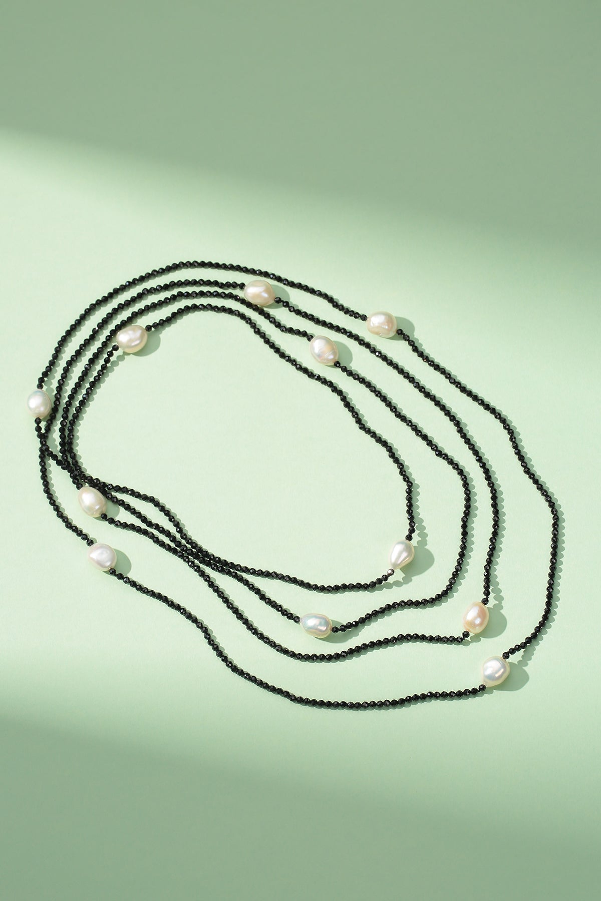 Black Spinel Beaded Baroque Pearls Long Necklace