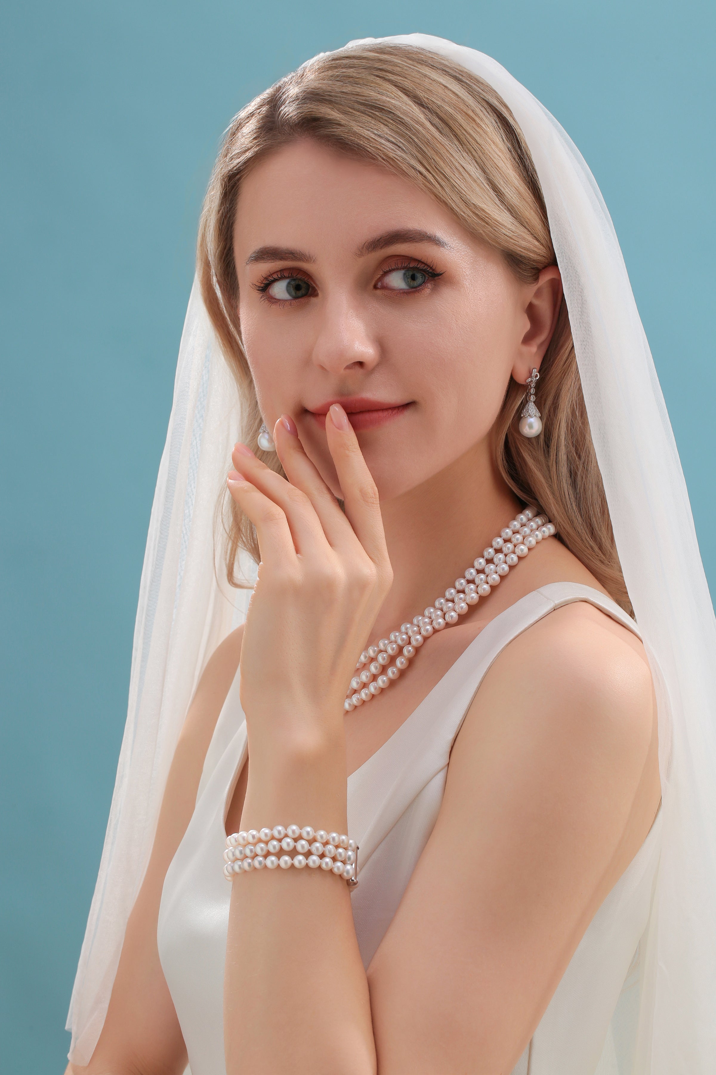 6-7mm Triple Strand Freshwater Pearls Necklace Bracelet Set (Purchase Individually)