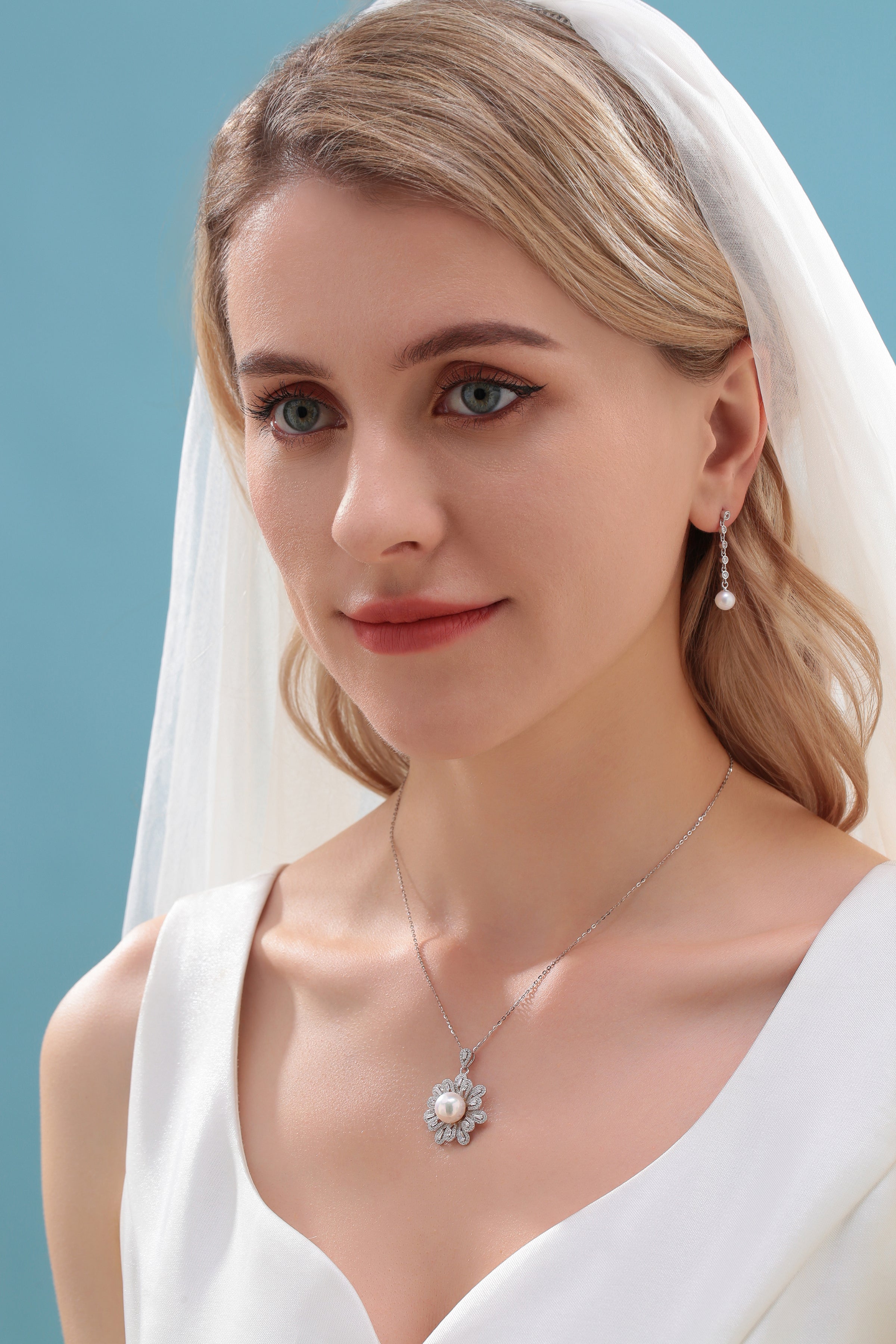 6-7mm Freshwater Pearl & Long Drop Cubic Zirconia Earrings