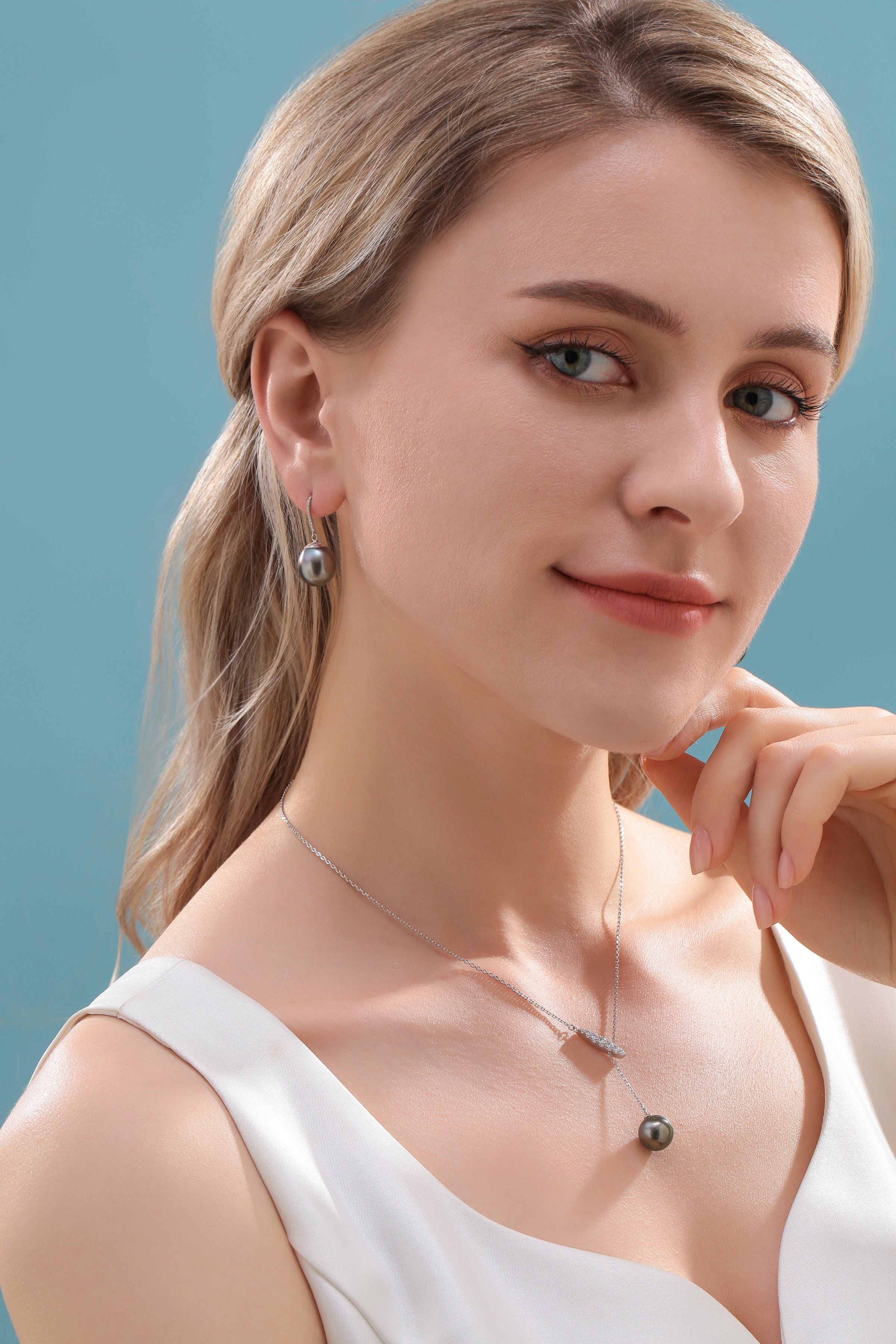 11-12 mm Tahitian Drop Pearl Earrings -18K White Gold