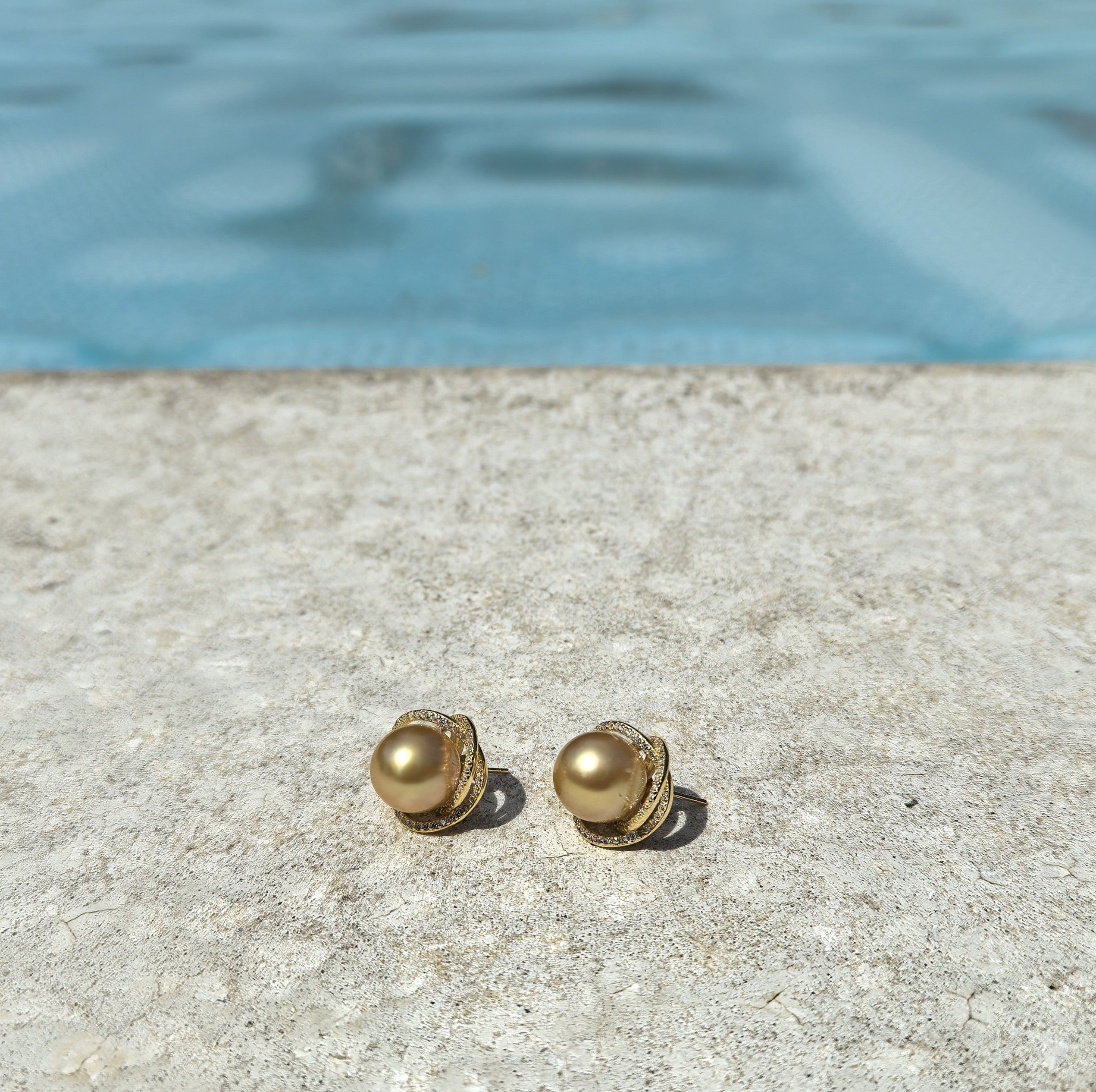 Golden South Sea Pearl 11.0-12.0mm & CZ Rose Whole Set