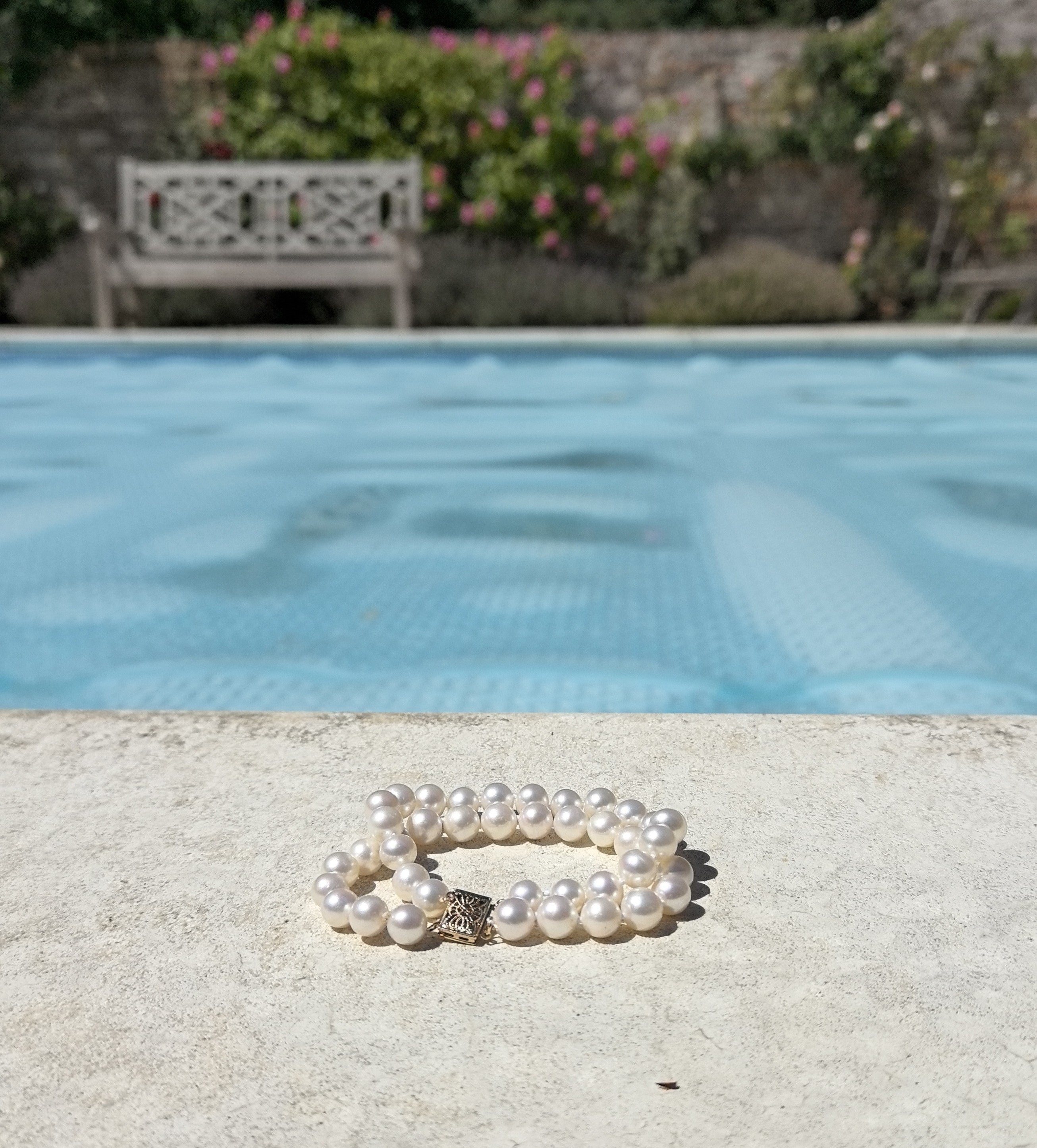 White Freshwater Double Pearl Bracelet, 7.5-8.0mm