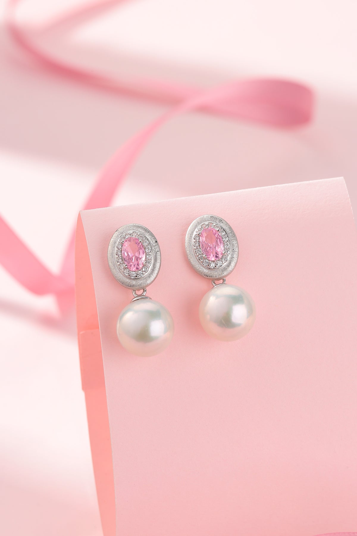 10-11mm Pink Cubic Zirconia Edison Pearl Earrings