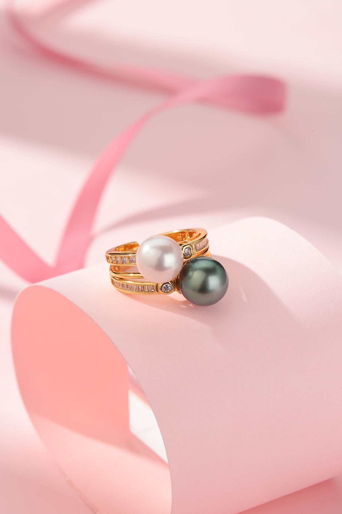 9-10mm Tahitian Black Pearl & Freshwater Pearl Ring