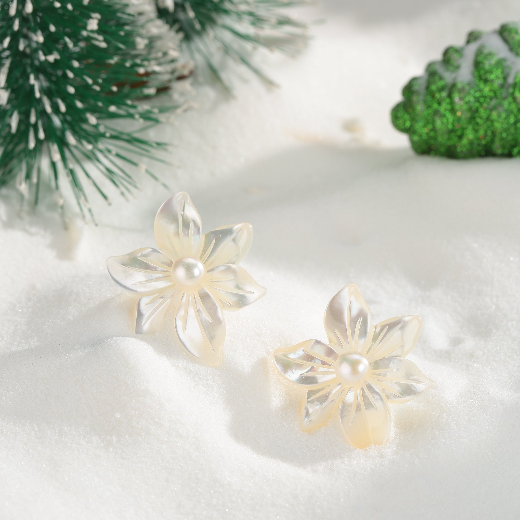 Freshwater Pearl Mother of Pearl White Orchid Earrings