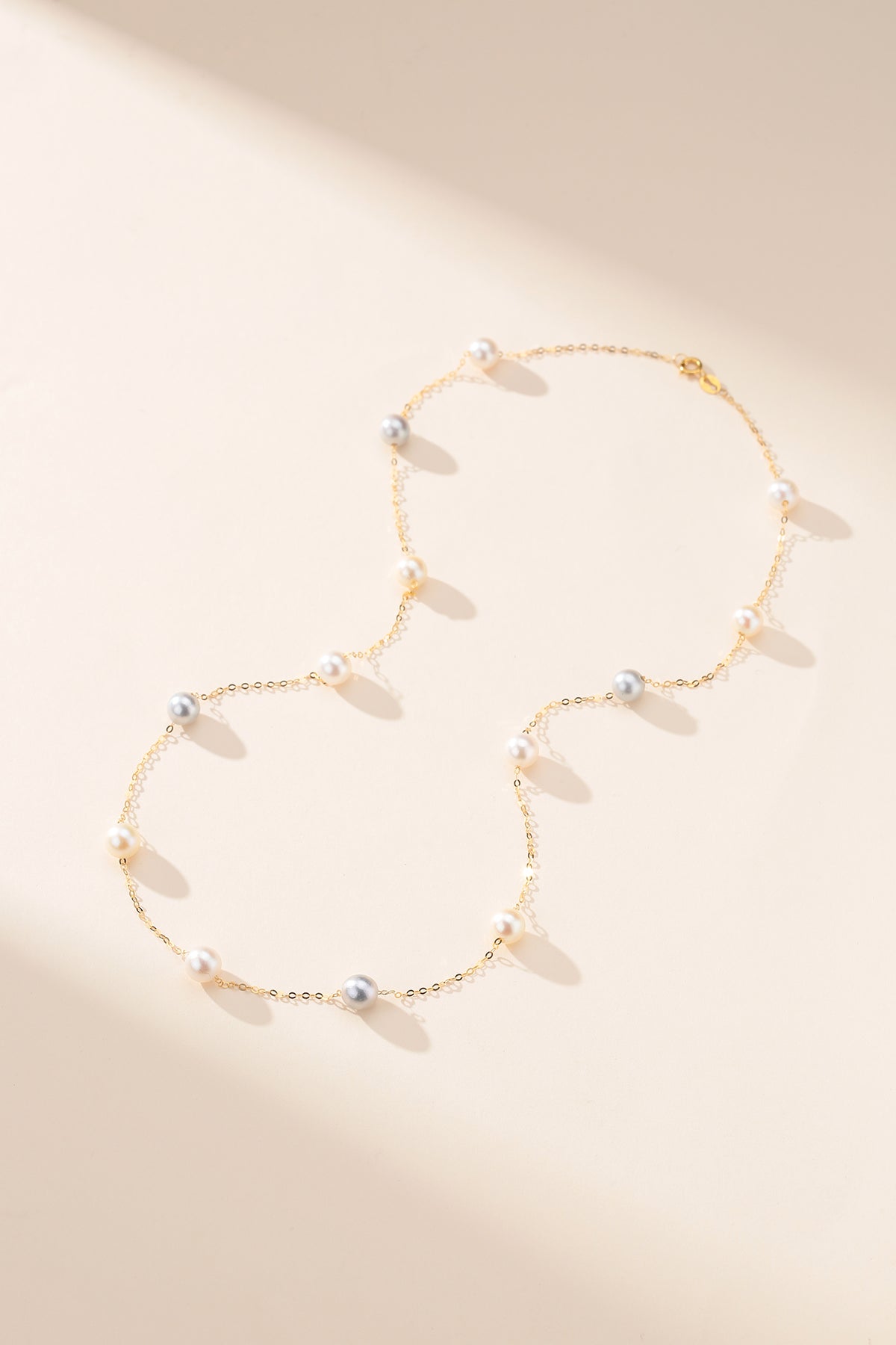 5-6mm Silver & White Pearls Tincup Necklace