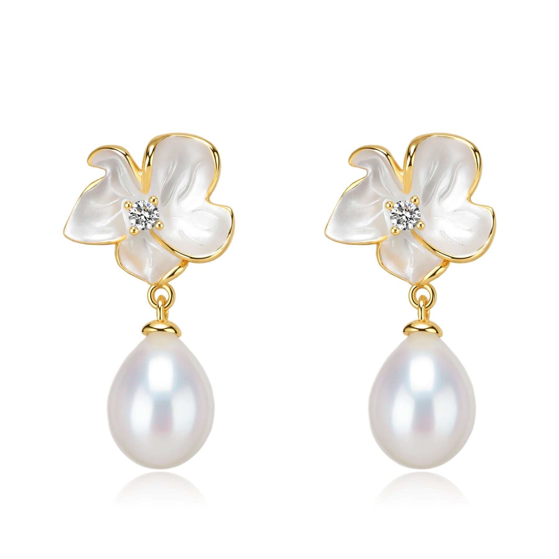 Magnolia Enamel Pearl Drop Earrings