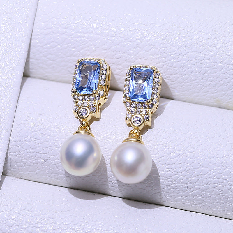 9-10mm Pearl Blue Zirconia Earrings