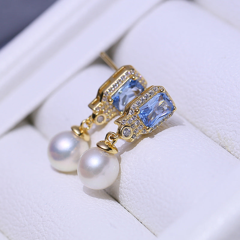 9-10mm Pearl Blue Zirconia Earrings