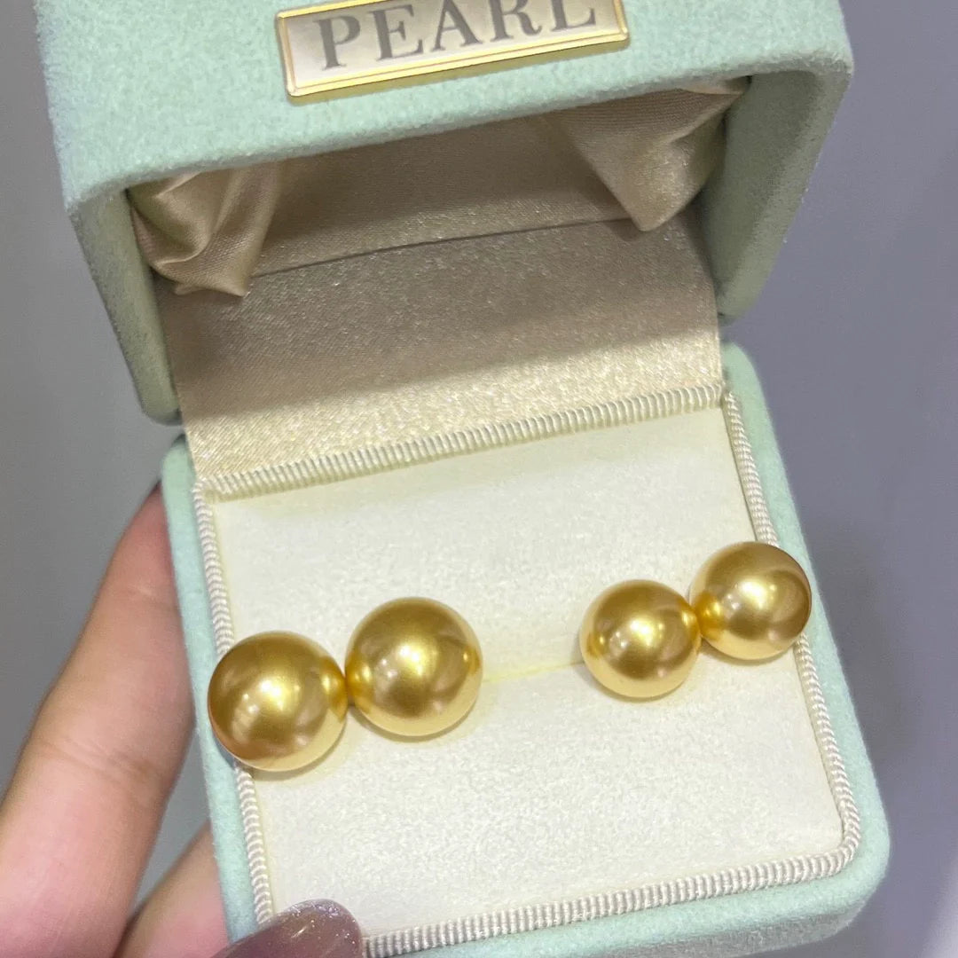 11-12mm Golden South Sea Pearl Stud Earrings