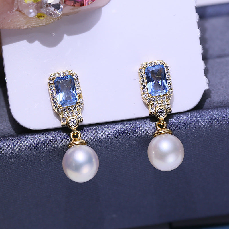 9-10mm Pearl Blue Zirconia Earrings