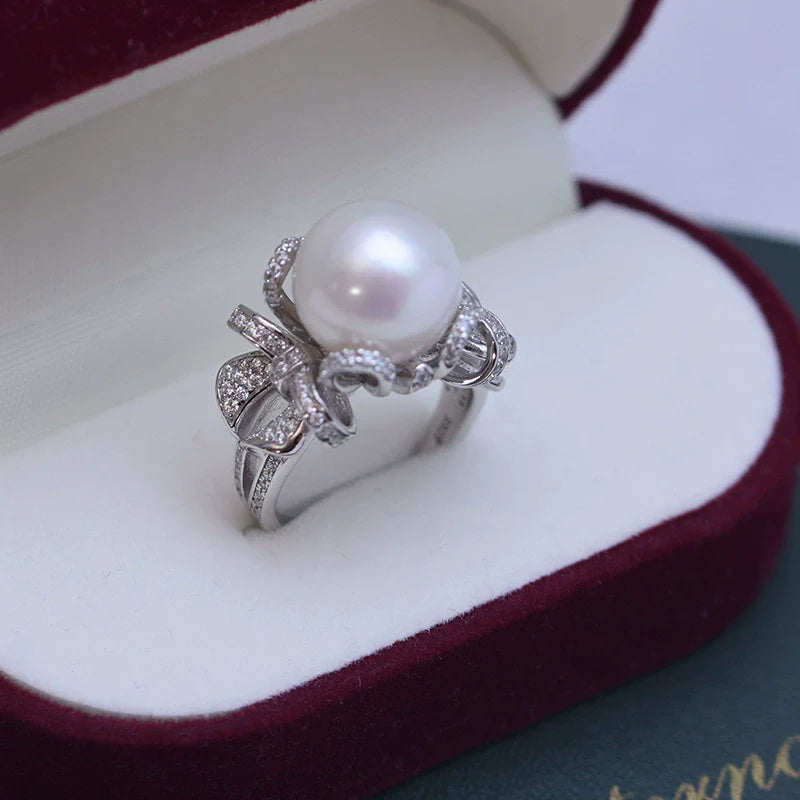 12-13mm Freshwater Pearl Bowknot Zirconia Ring