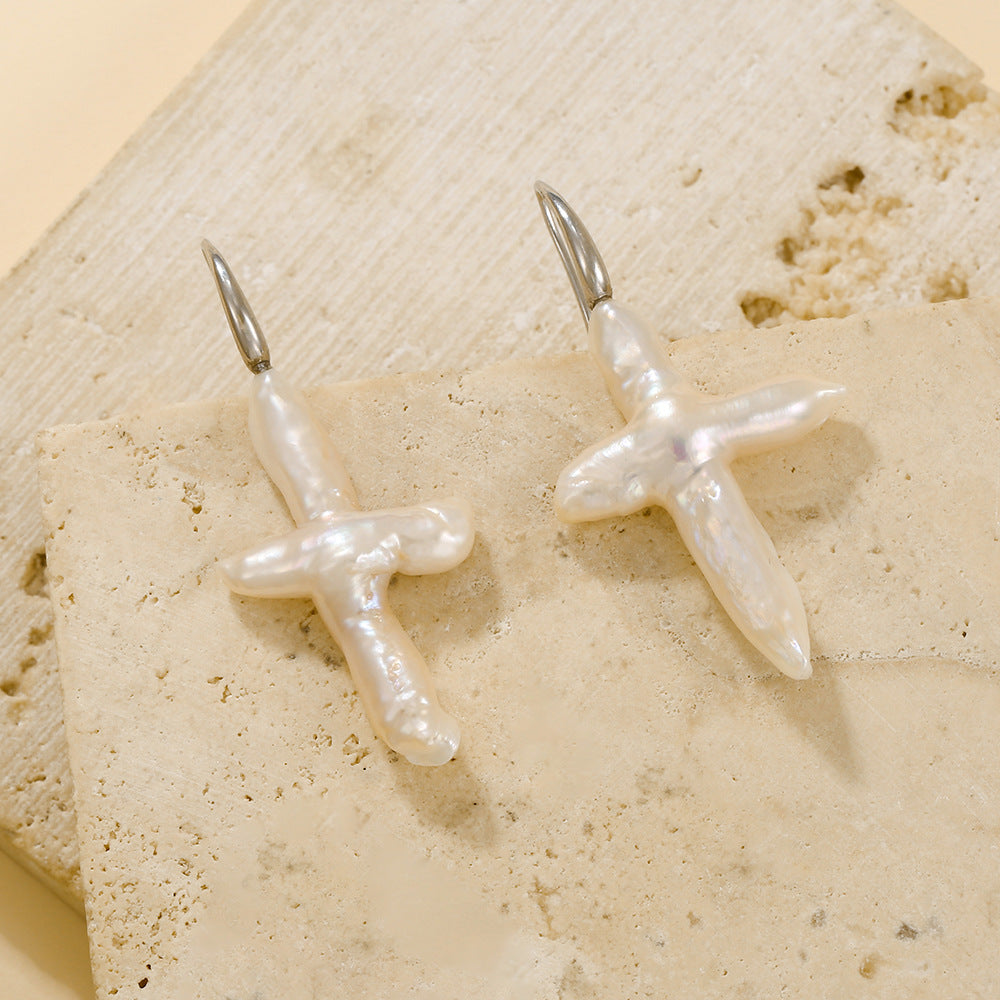 Cross Pearl Hook Earrings