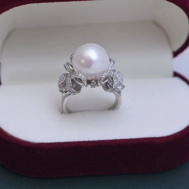 12-13mm Freshwater Pearl Bowknot Zirconia Ring