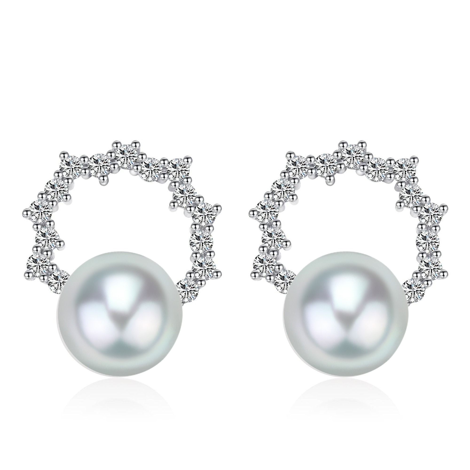 6-7mm Seawater Akoya Pearl & Cubic Zirconia Halo Stud Earrings