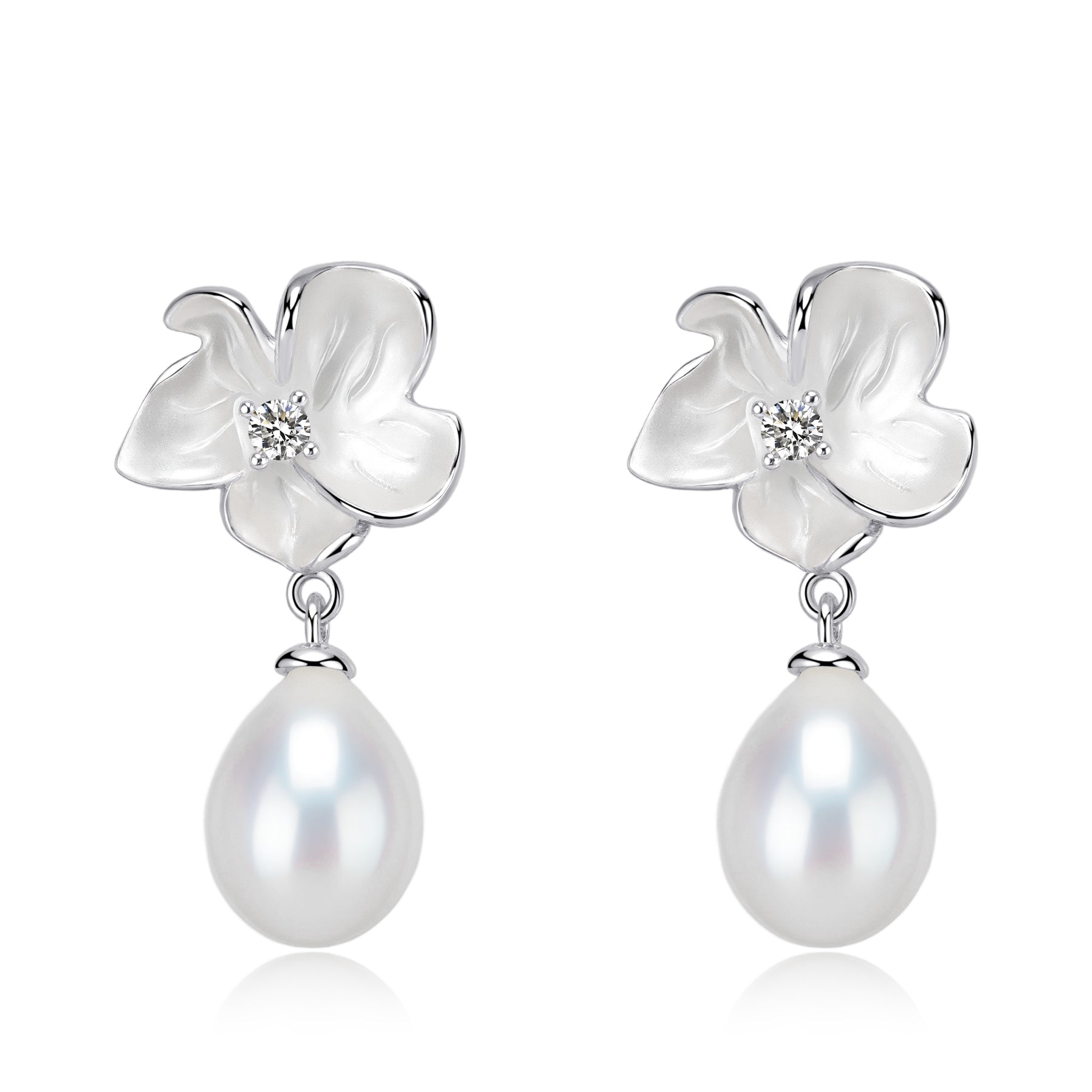 Magnolia Enamel Pearl Drop Earrings