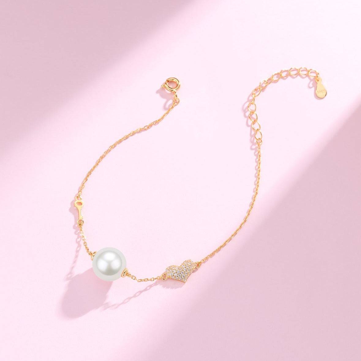10-11mm Freshwater Pearl with CZ Heart Bracelet