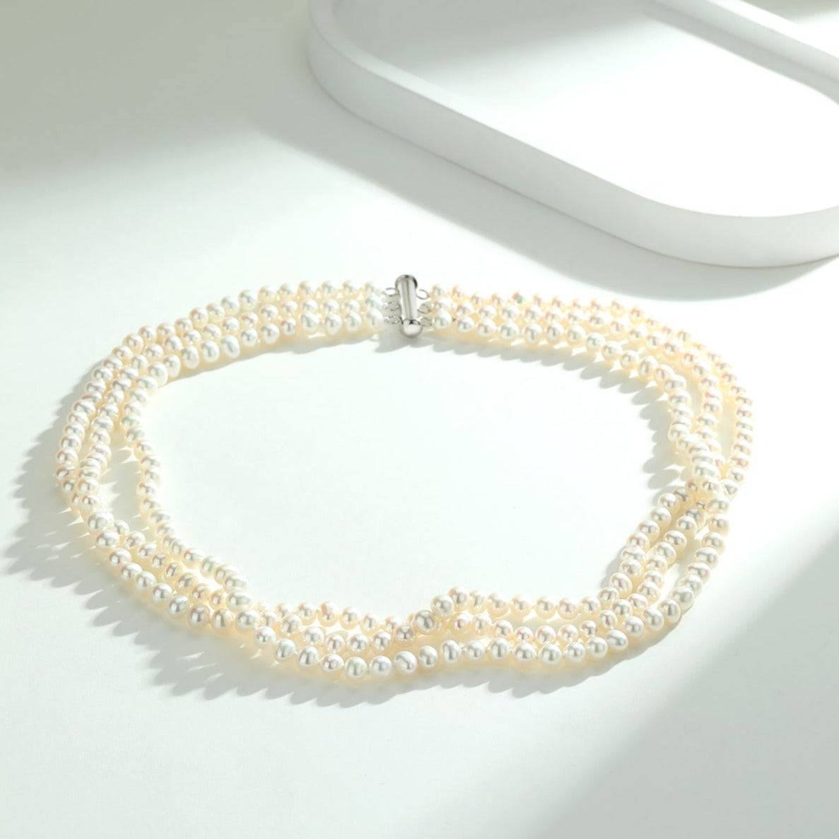 5-6mm Triple Strand Freshwater Pearls Necklace Bracelet Set(Purchase Individually)