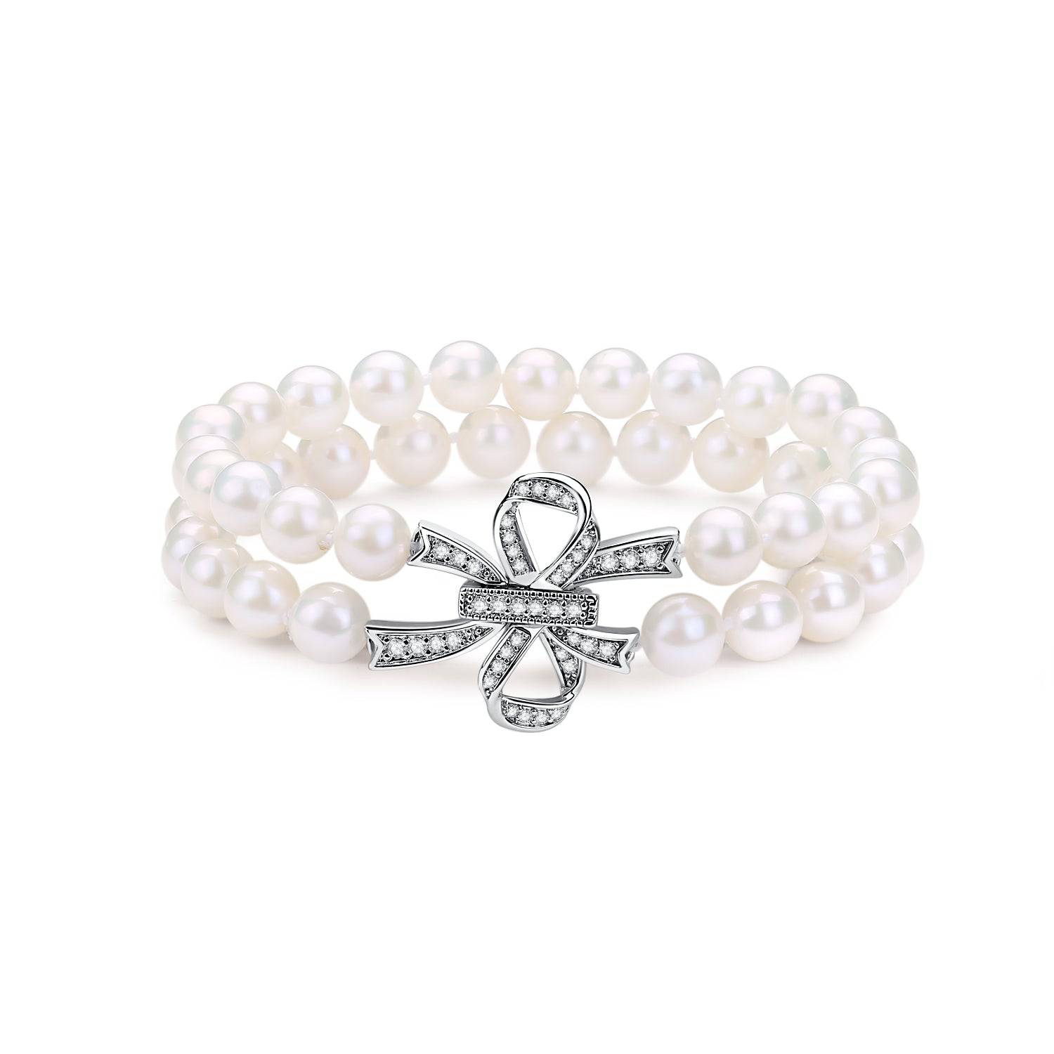 7.0-8.0mm White Freshwater Pearl Butterfly Clasp Necklace and Bracelet (Purchase individually)