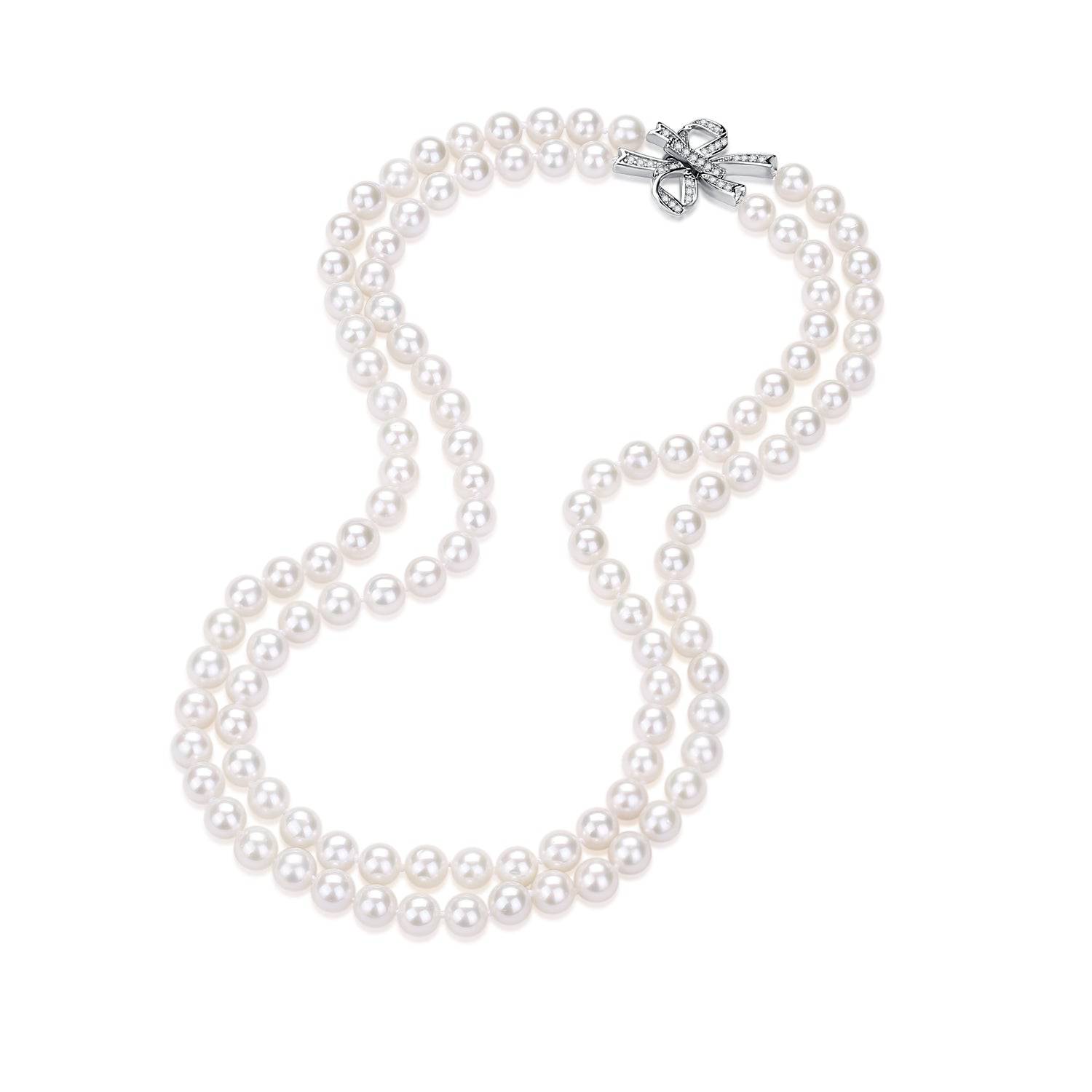 7.0-8.0mm White Freshwater Pearl Butterfly Clasp Necklace and Bracelet (Purchase individually)