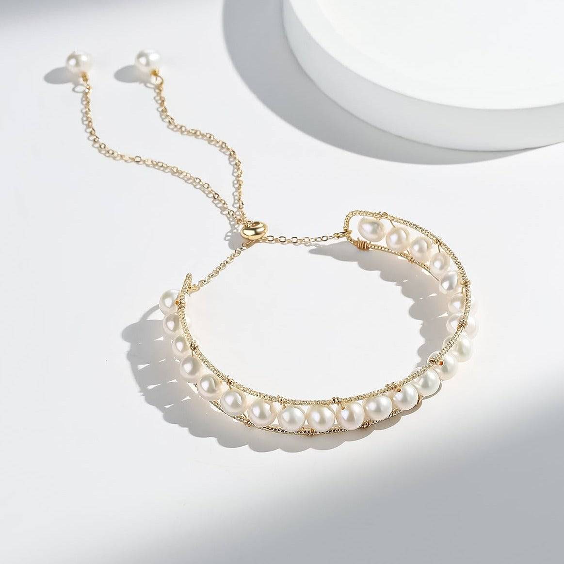 JULIANA Bangle Bolo Pearl Bracelet 14K Yellow Gold