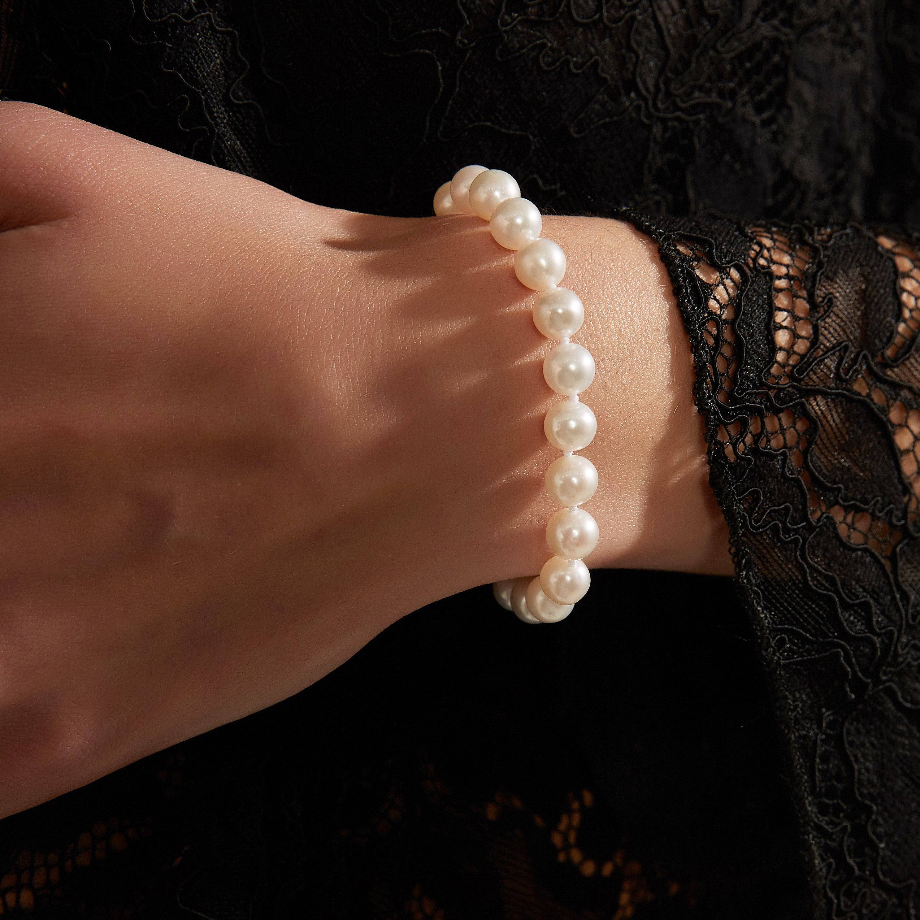 White Freshwater Pearl Bracelet, 6-9mm Silver