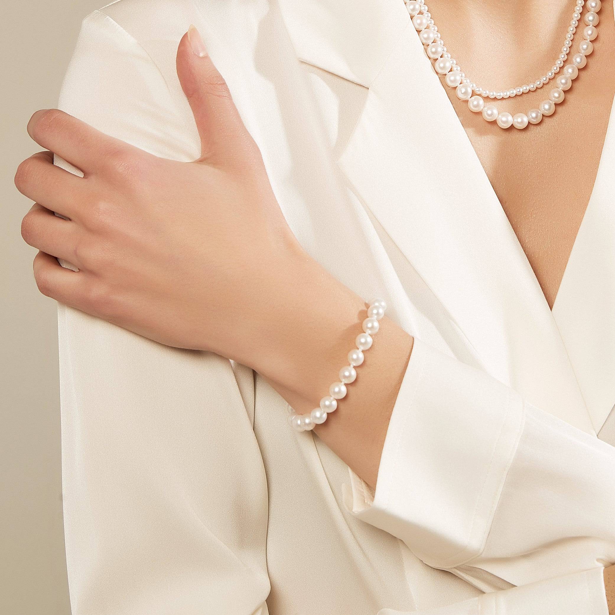 White Freshwater Pearl Bracelet, 7.5-8.0mm