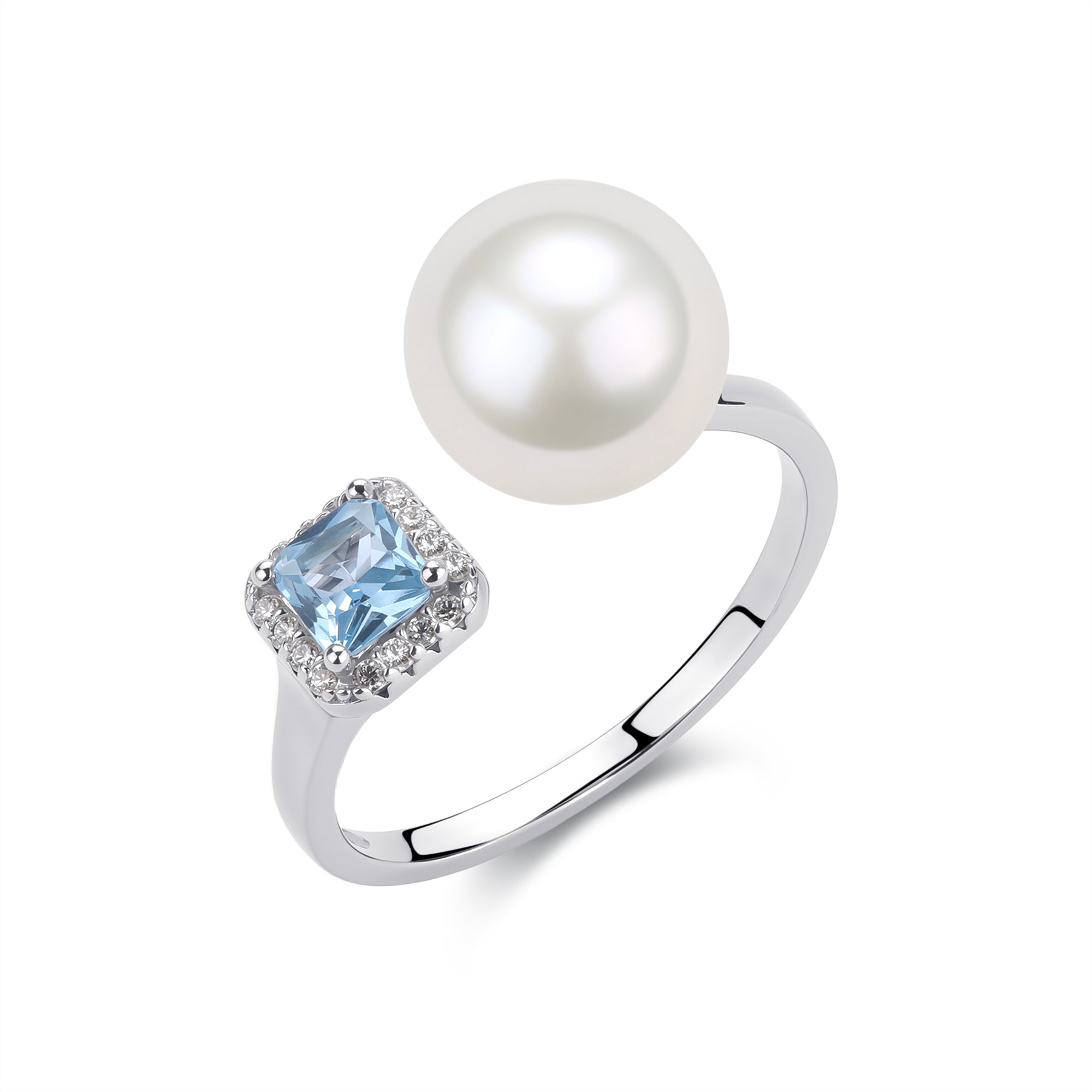 7-8mm Freshwater Pearl Blue Crystal Ring