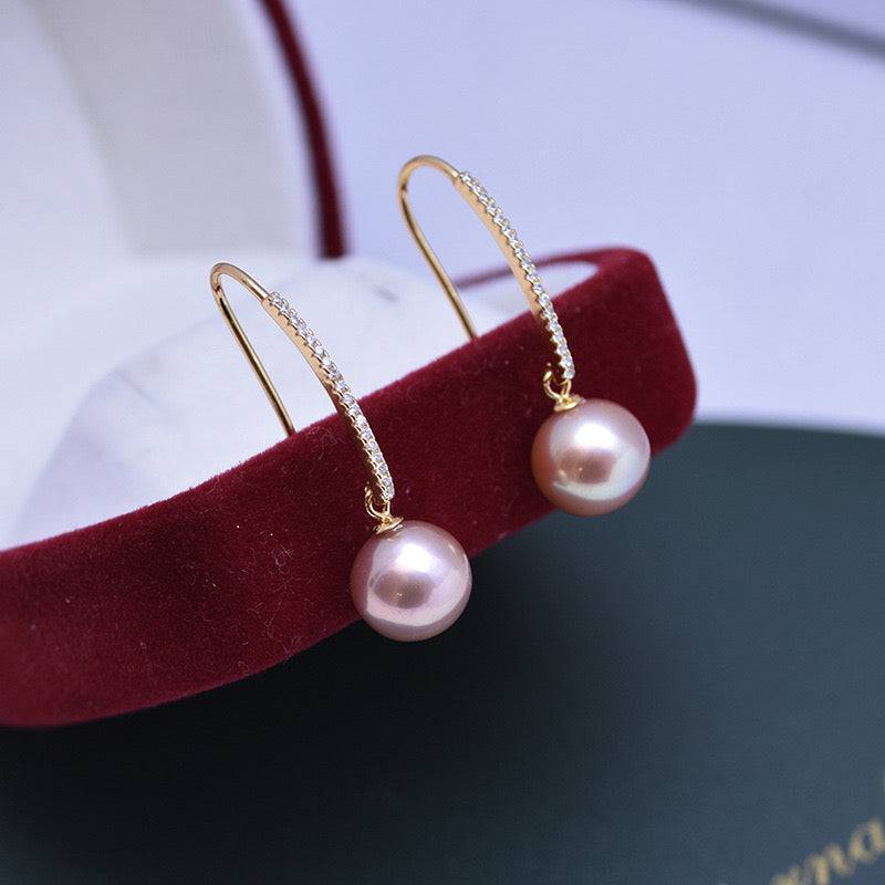 10-11mm Freshwater Pearl & CZ Hook Hoops Earrings