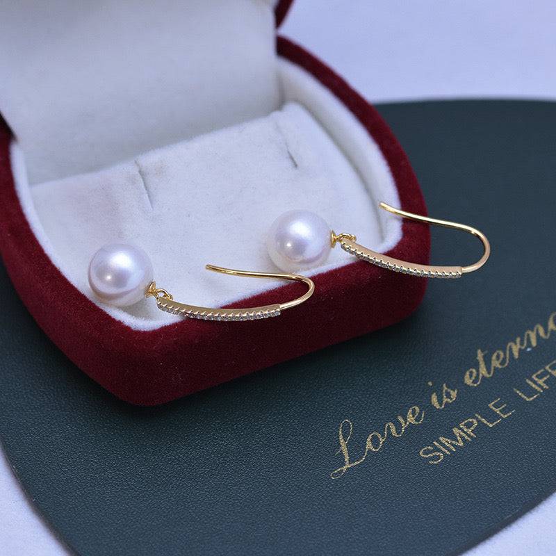 10-11mm Freshwater Pearl & CZ Hook Hoops Earrings