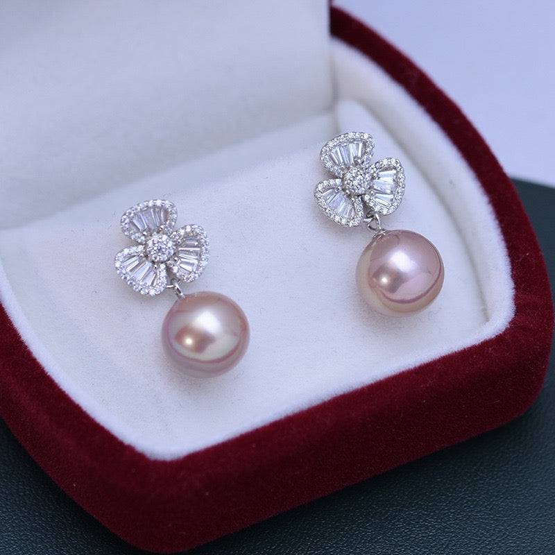 10-11mm Freshwater Pearl & Floral Earrings