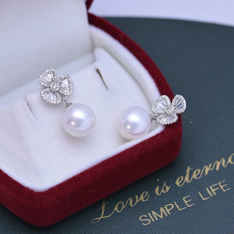 10-11mm Freshwater Pearl & Floral Earrings