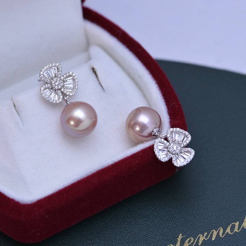 10-11mm Freshwater Pearl & Floral Earrings
