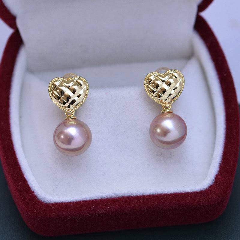 10-11mm Freshwater Pearl & Heart Earrings