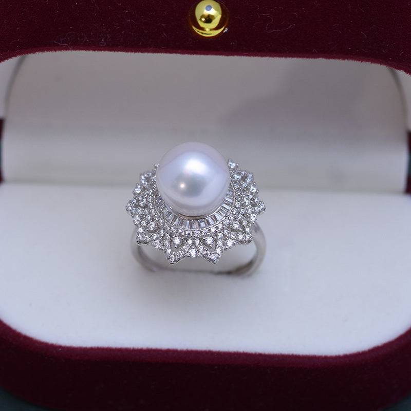 10-11mm Freshwater Pearl & Round CZ Ring