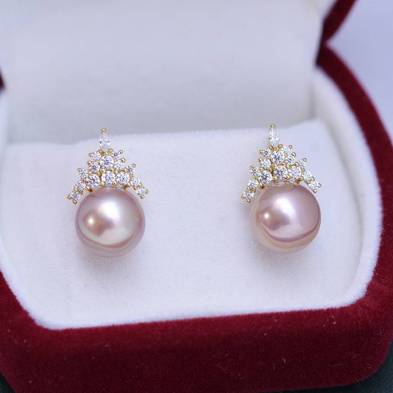 10-11mm Purple Freshwater Pearl & Queen Earrings