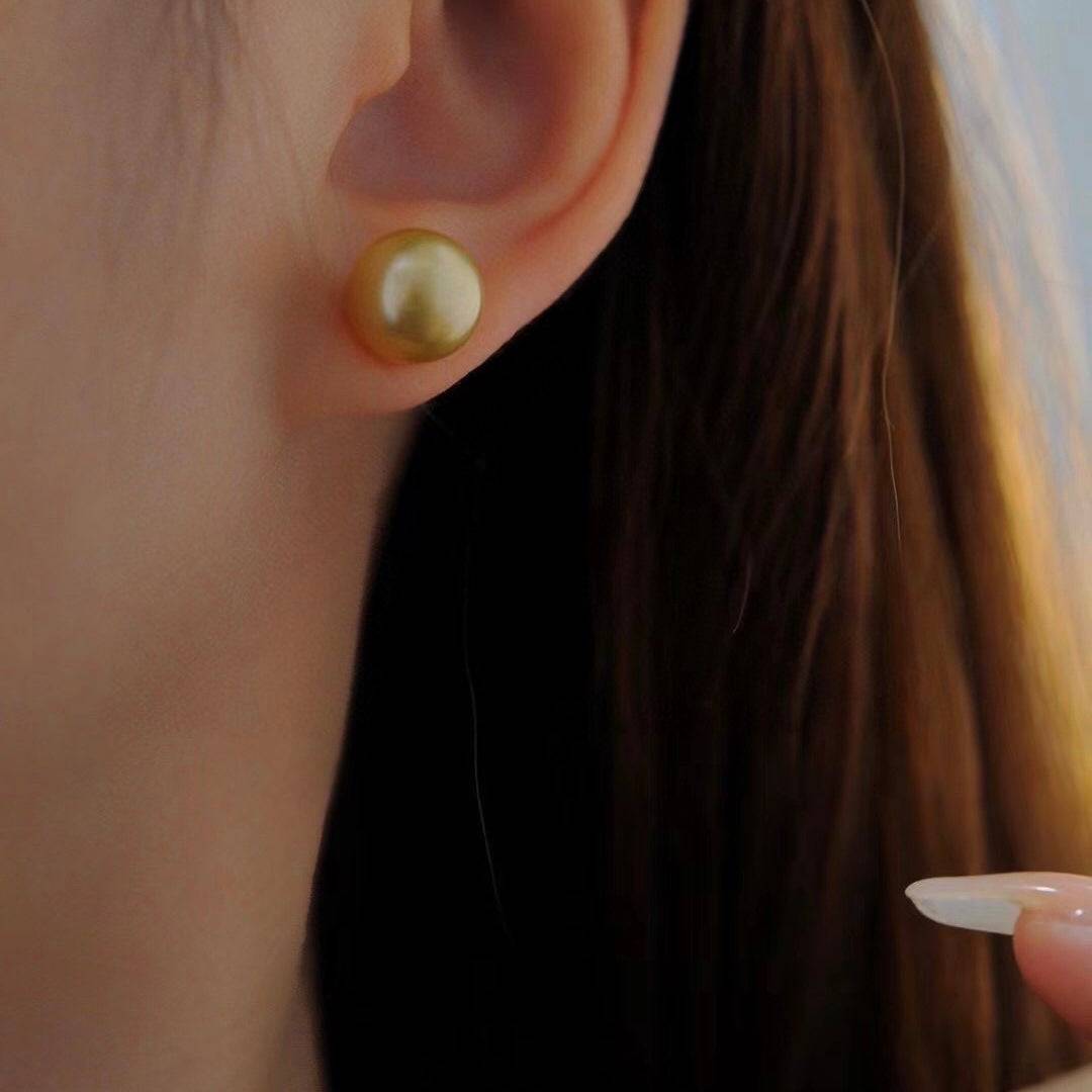 11-12mm Golden South Sea Pearl Stud Earrings