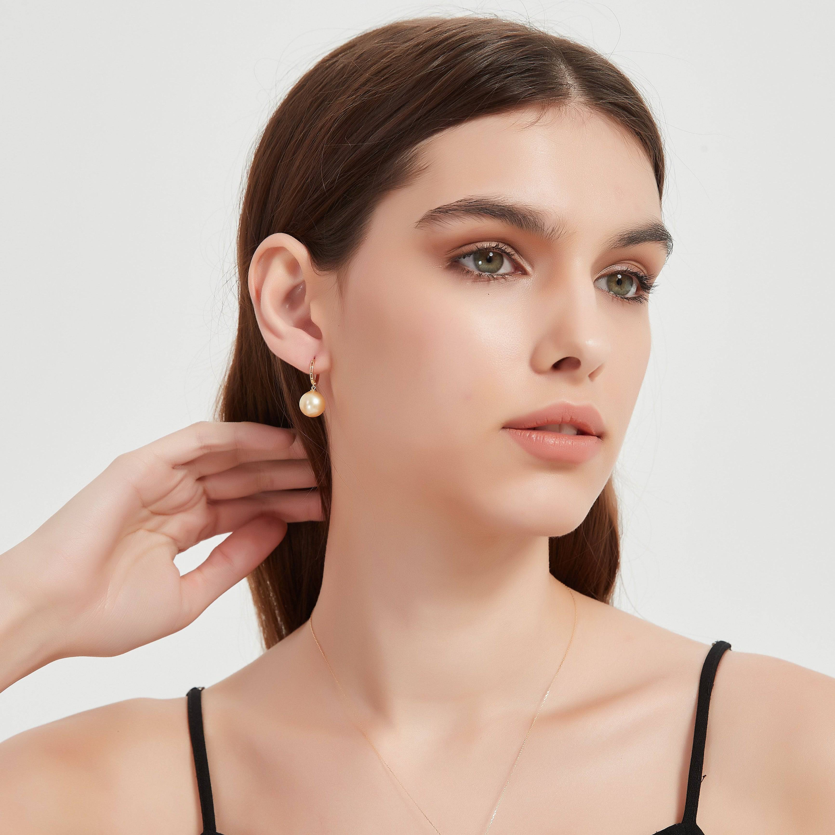 10-12mm 18K Gold Golden South Sea Pearl & Daisy Earrings