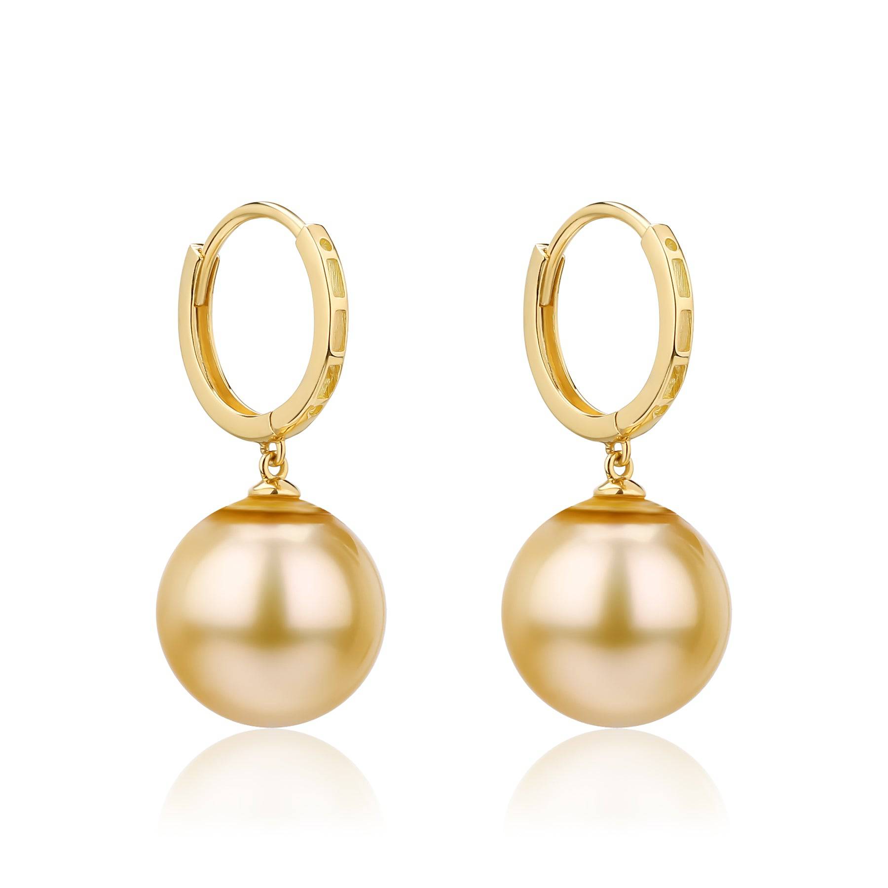 10-12mm 18K Gold Golden South Sea Pearl & Daisy Earrings