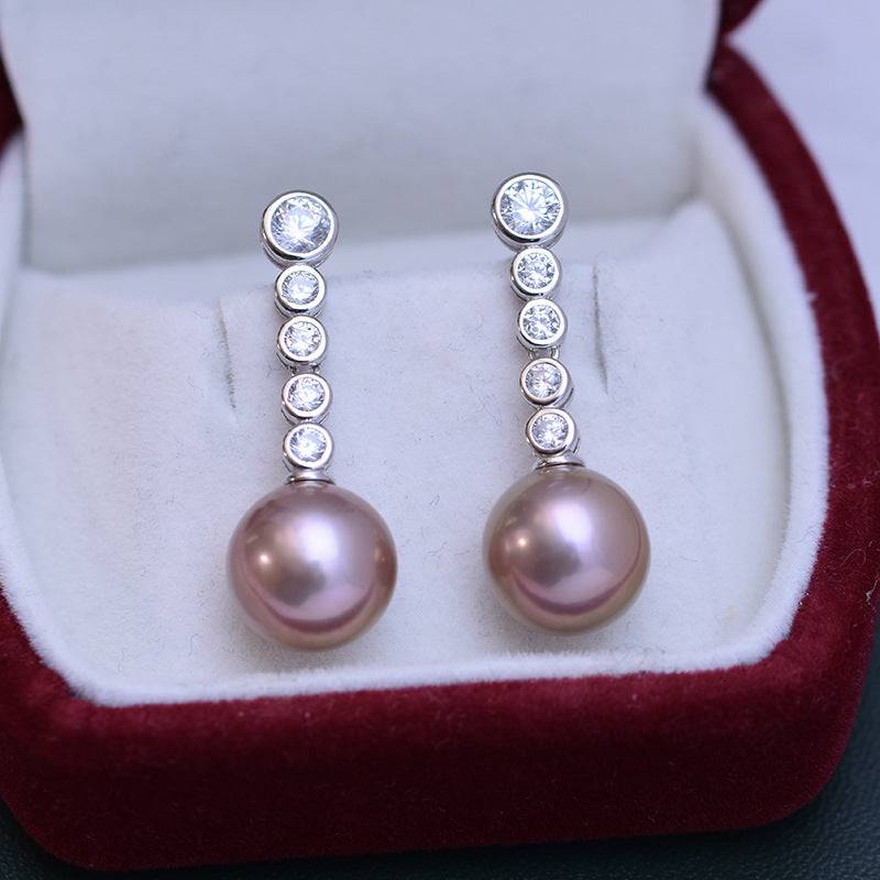 11-12mm Freshwater Purple Pearl & Long Earrings