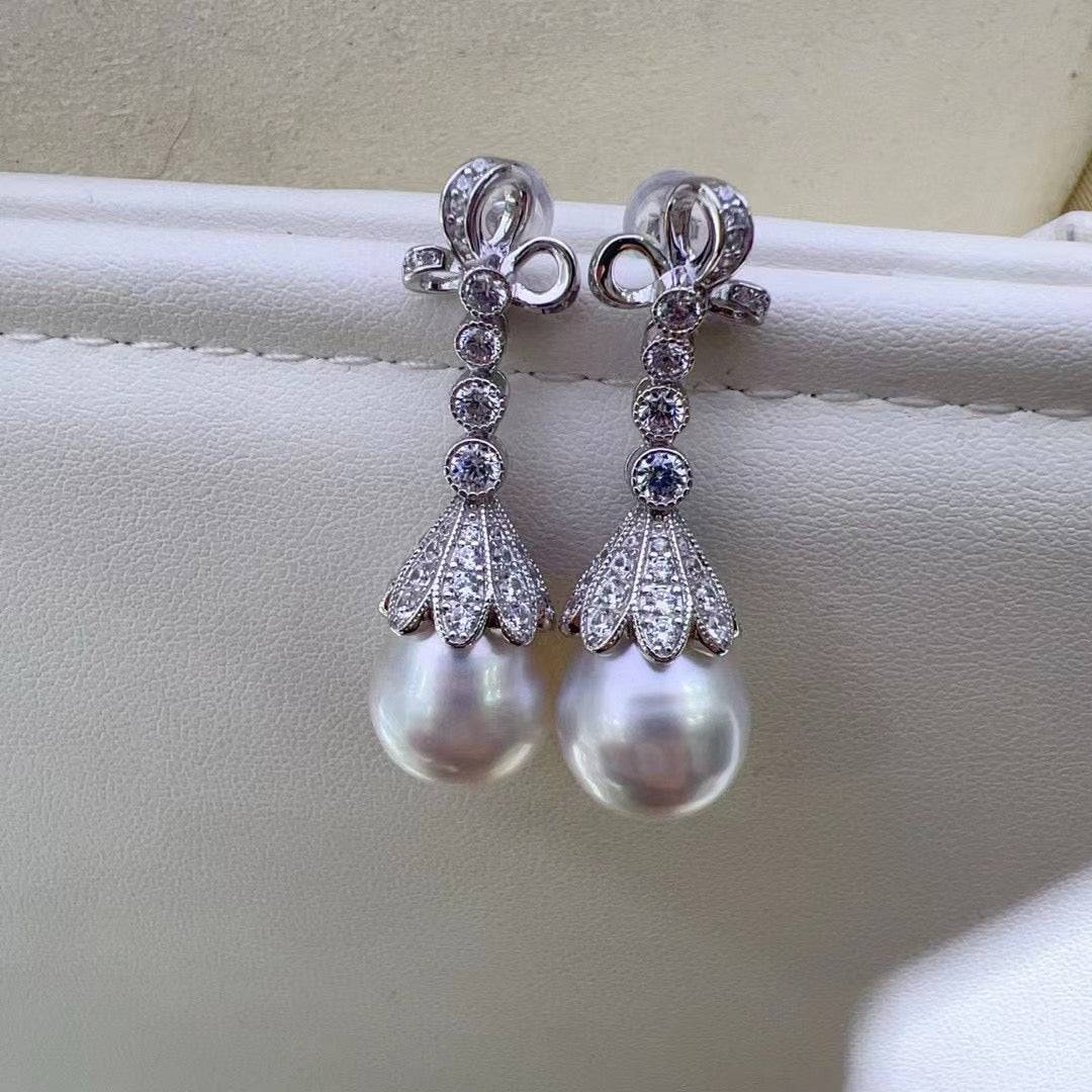 12-13mm Freshwater Pearl & Vintage Bowknot Drop Earrings