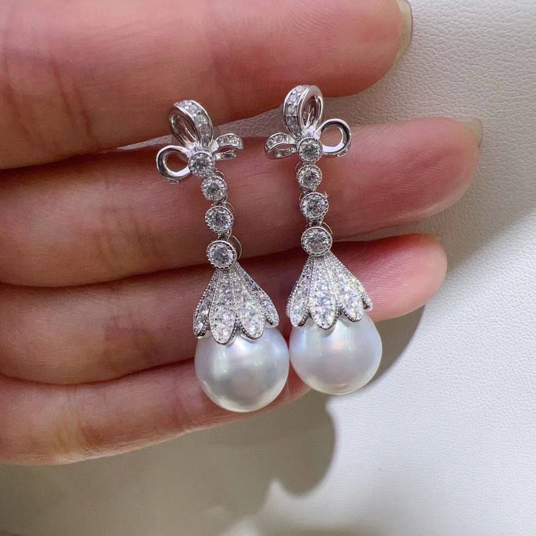 12-13mm Freshwater Pearl & Vintage Bowknot Drop Earrings
