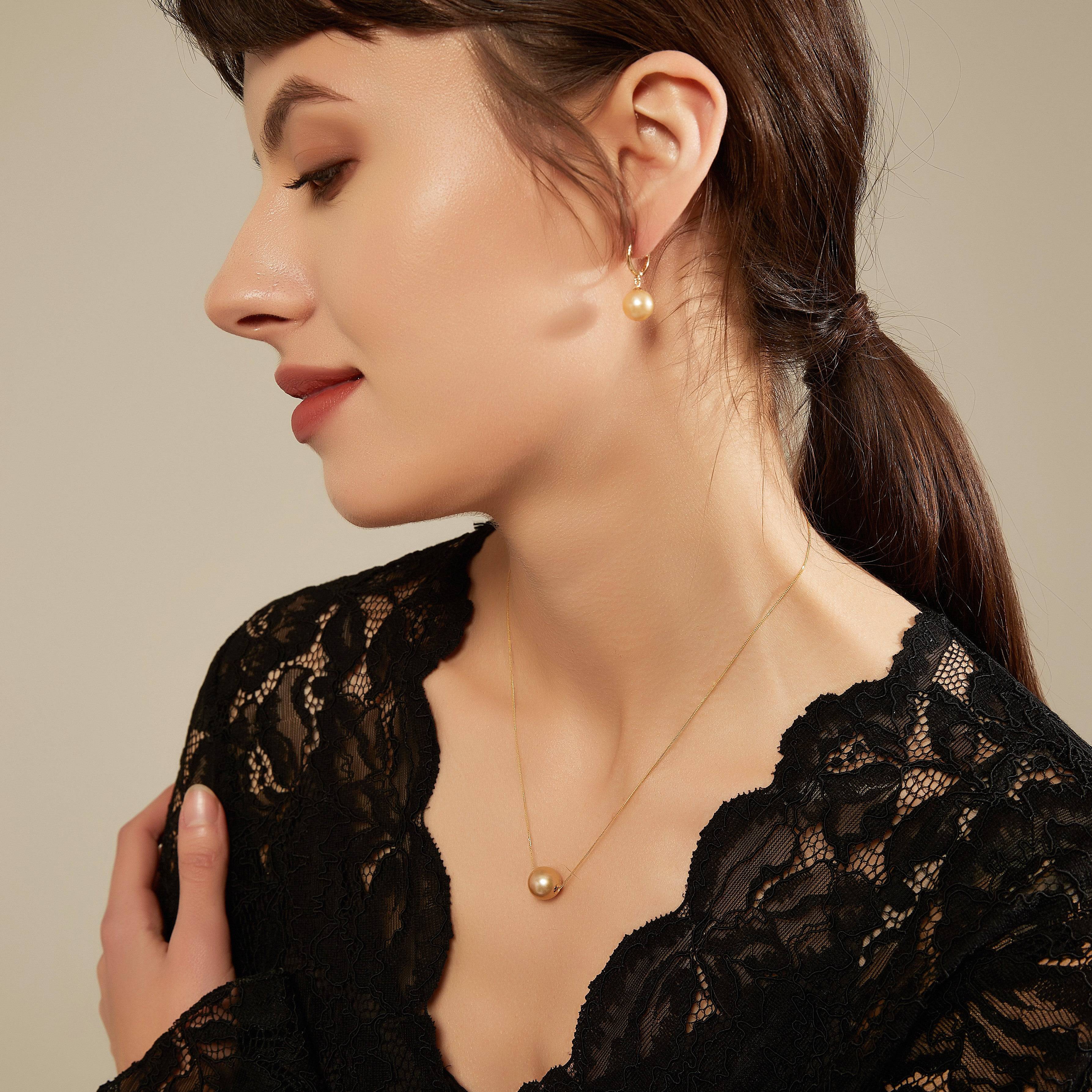 11-12mm 18K Gold Golden South Sea Pearl & Daisy Earrings AAAA Grade