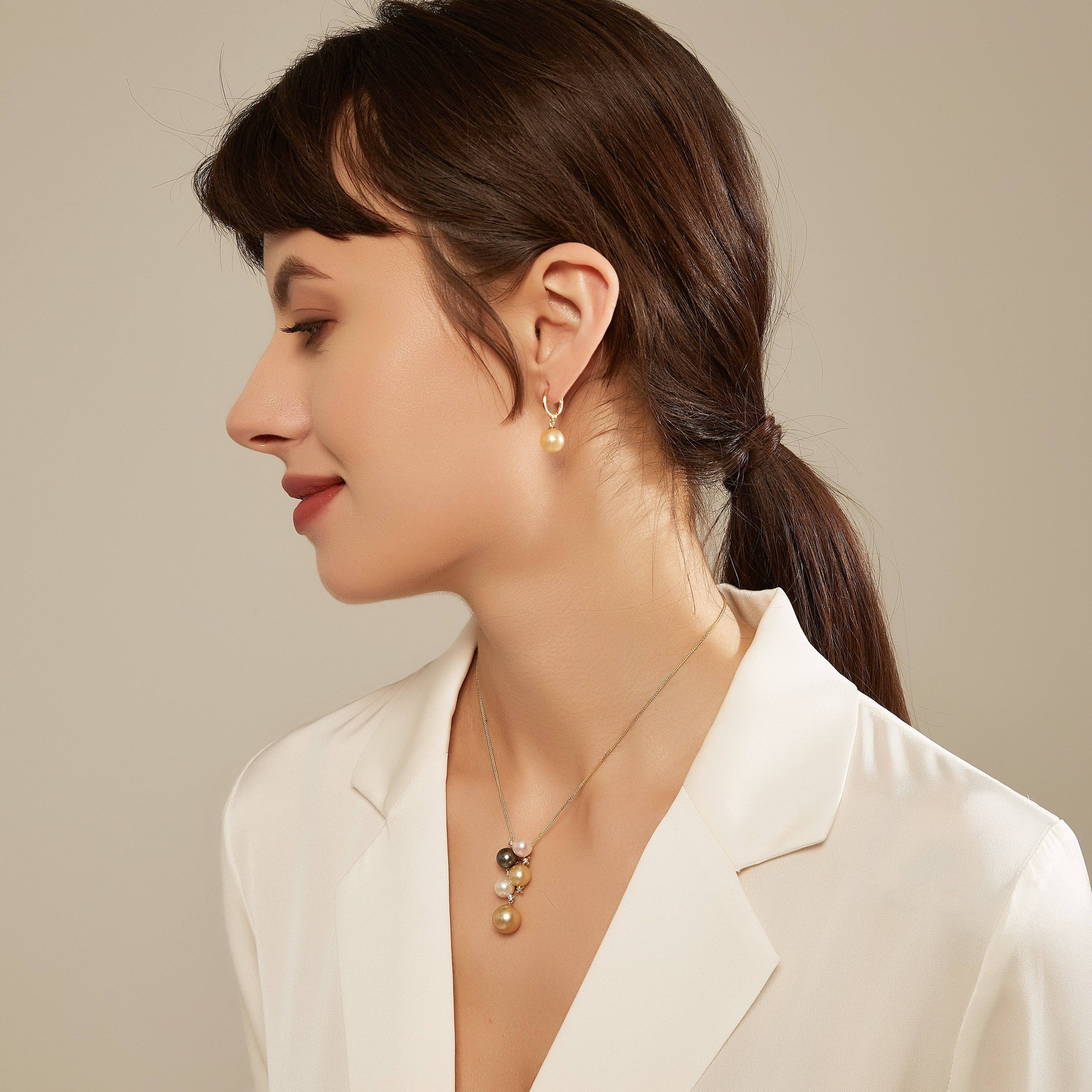 11-12mm 18K Gold Golden South Sea Pearl & Daisy Earrings AAAA Grade