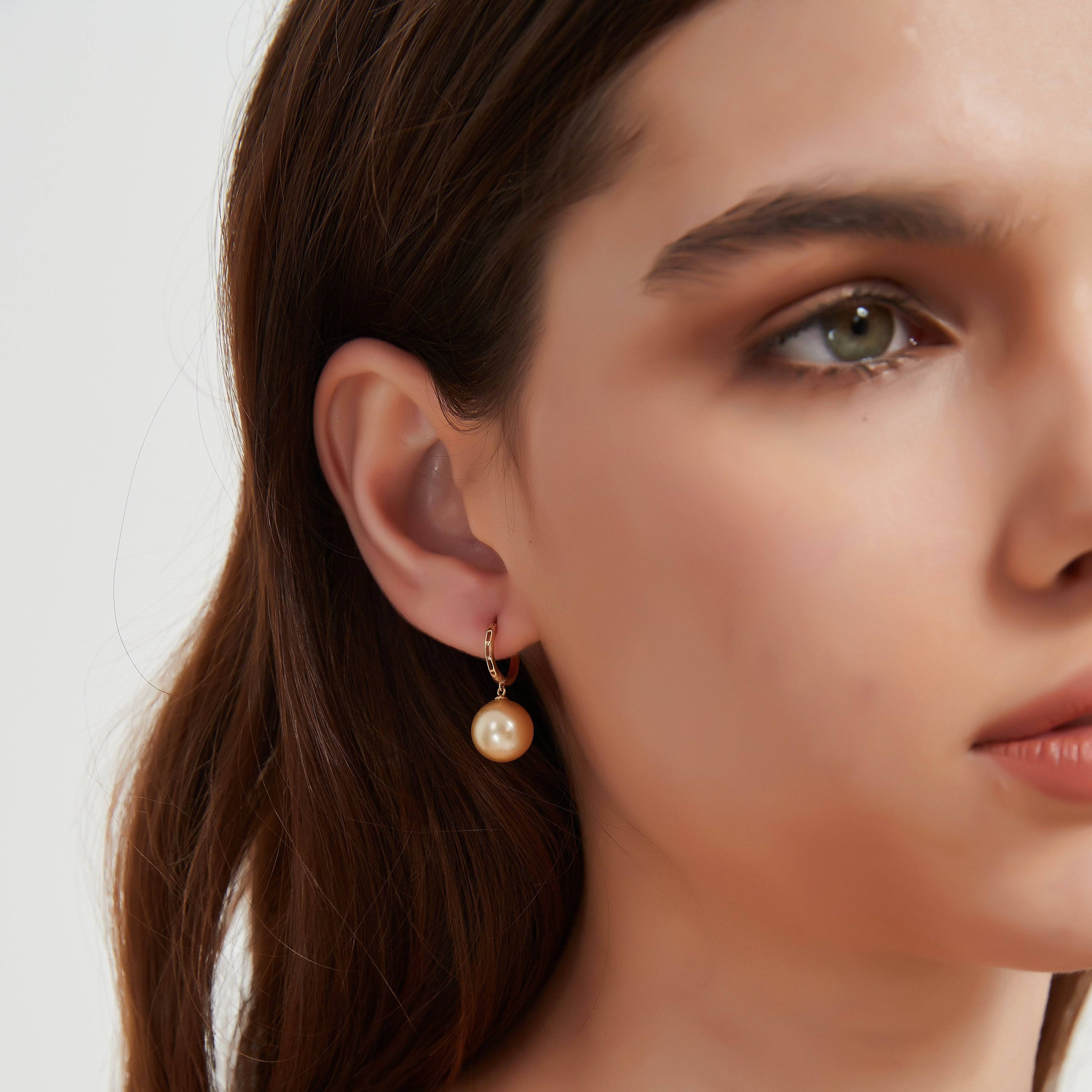 10-12mm 18K Gold Golden South Sea Pearl & Daisy Earrings