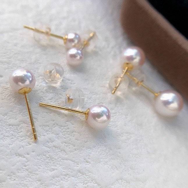 7.5-8mm White Akoya Round Pearl Stud Earrings