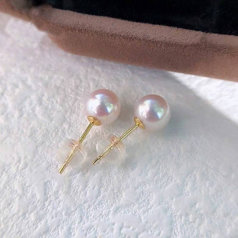 7.5-8mm White Akoya Round Pearl Stud Earrings