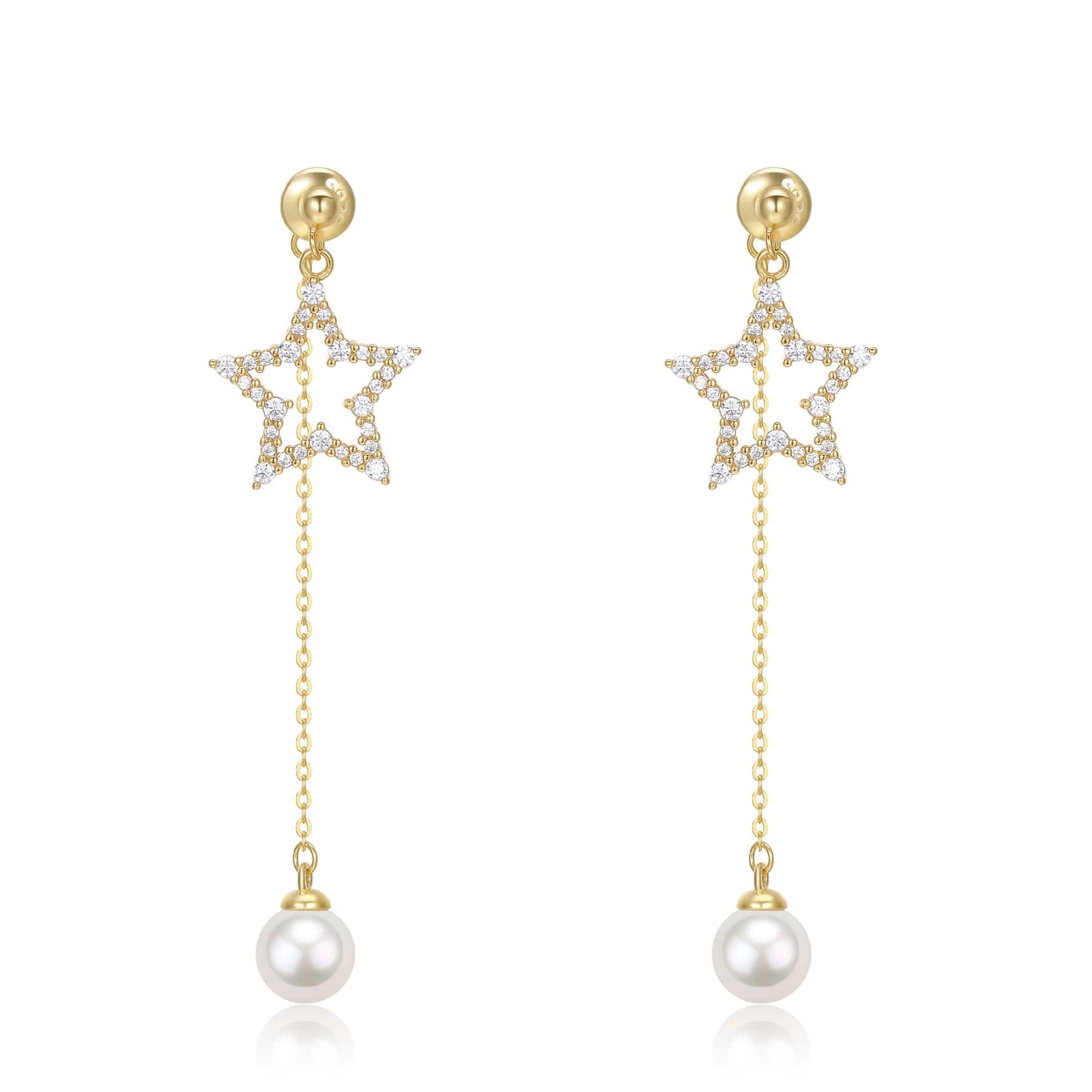 6-7mm Freshwater Akoya Pearl CZ Star Earrings