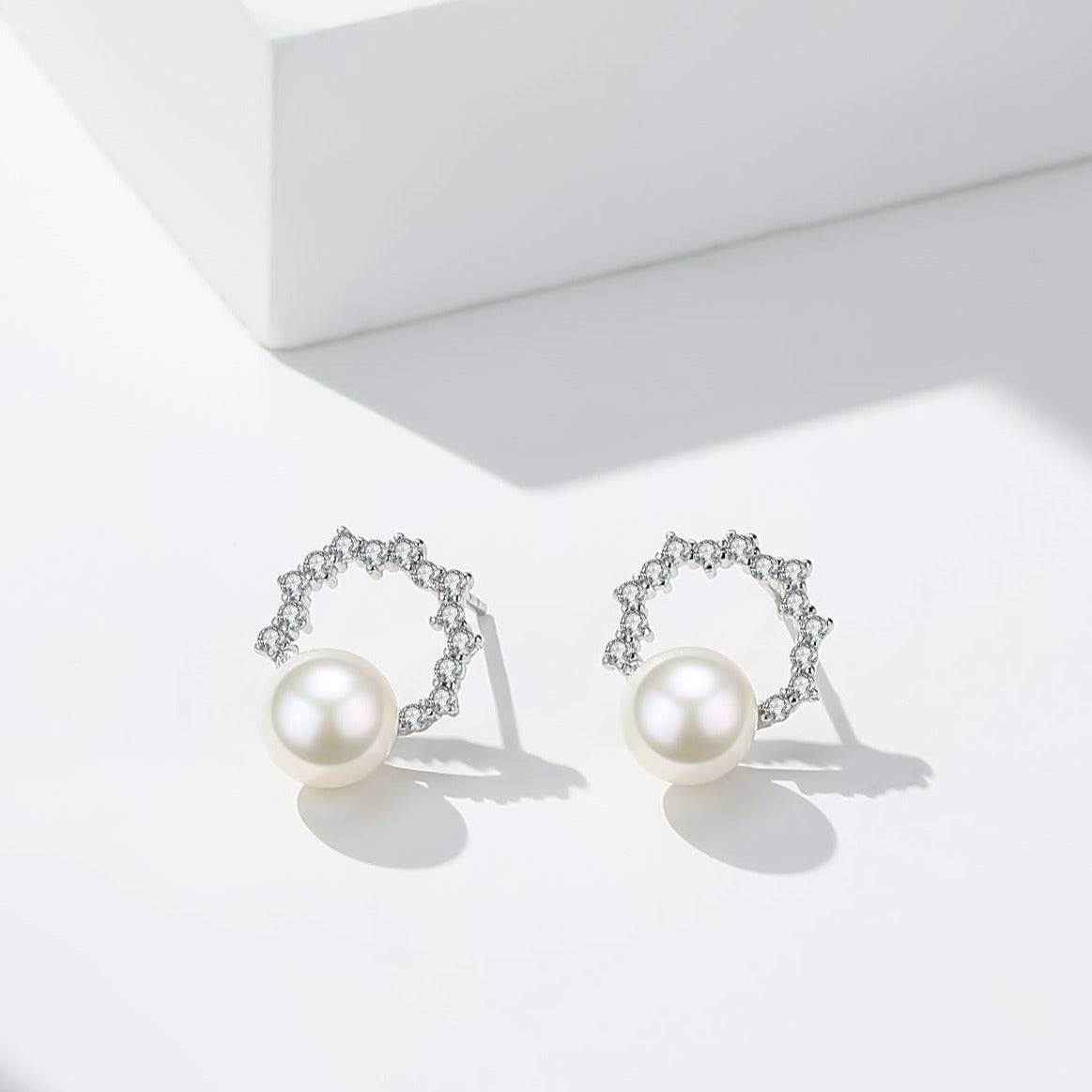 6-7mm Freshwater Pearl & Cubic Zirconia Halo Stud Earrings