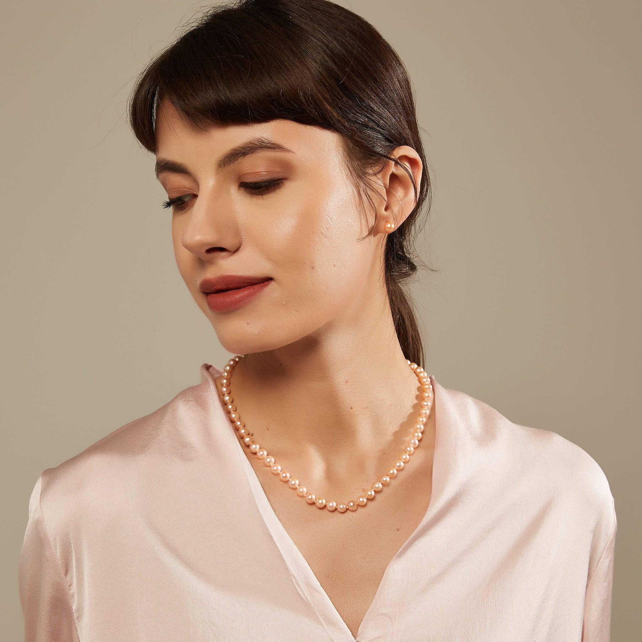 7-8mm Pink Button Freshwater Pearl Stud Earrings